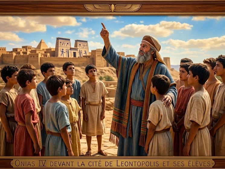 Illustration of Onias IV teaching before the city of Leontopolis